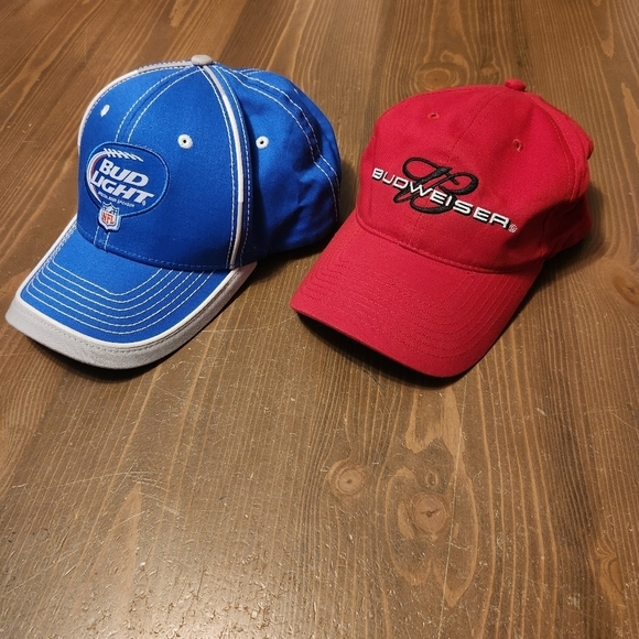 Vtg Red Budweiser Hat & Vtg Blue Bud Light NFL Hat Both Adjustable & 100% Cotton - Picture 3 of 13